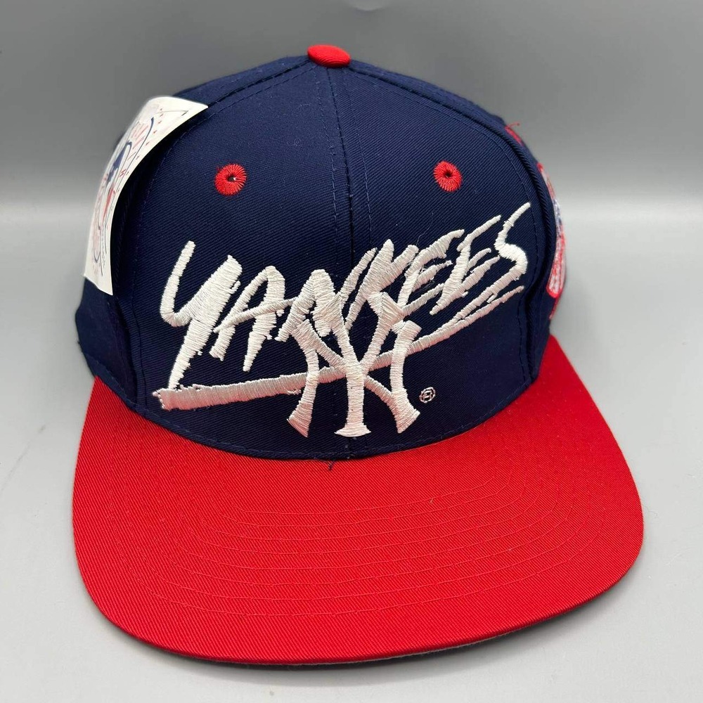Vintage New York Yankees Hat Men Blue Red Signatures MLB Snap Back Cap New